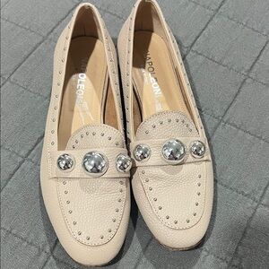 Beige Loafers with Metallic Accents